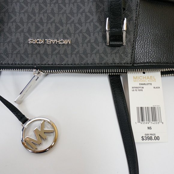 Michael Kors Charlotte Tote Shoulder Bag MK Black - Picture 12 of 12